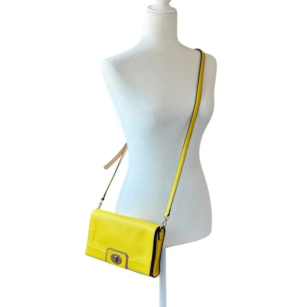 Kate Spade New York Yellow Leather Turn Lock Crossbody Bag